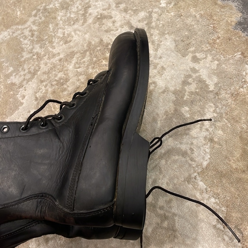 Vintage ADDISON SHOE COMPANY Black Leather Combat Boots Steel Toe Size 6 R - Picture 9 of 12